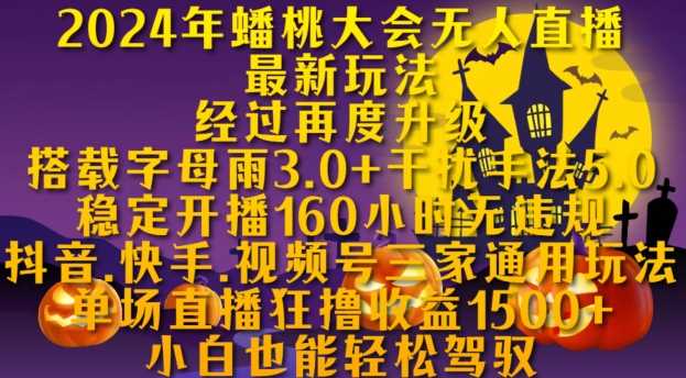 每日2024年蟠桃大会无人直播最新玩法，稳定开播160小时无违规，抖音、快手、视频号三家通用玩法【揭秘】11-03冒泡网