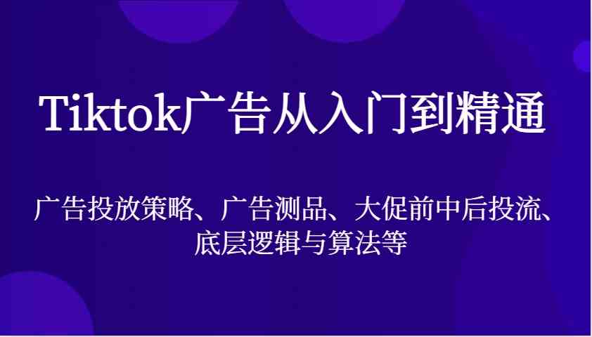 每日Tiktok广告从入门到精通，广告投放策略、广告测品、大促前中后投流、底层逻辑与算法等11-21福缘网